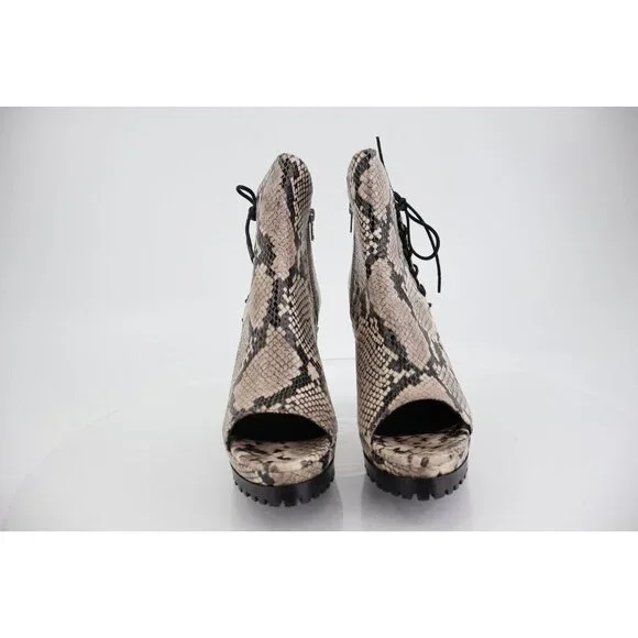 AllSaints Micaela Snake Print Leather Peep Toe Boots Size EU 40 US 9.5/10 Grey - Picture 3 of 14